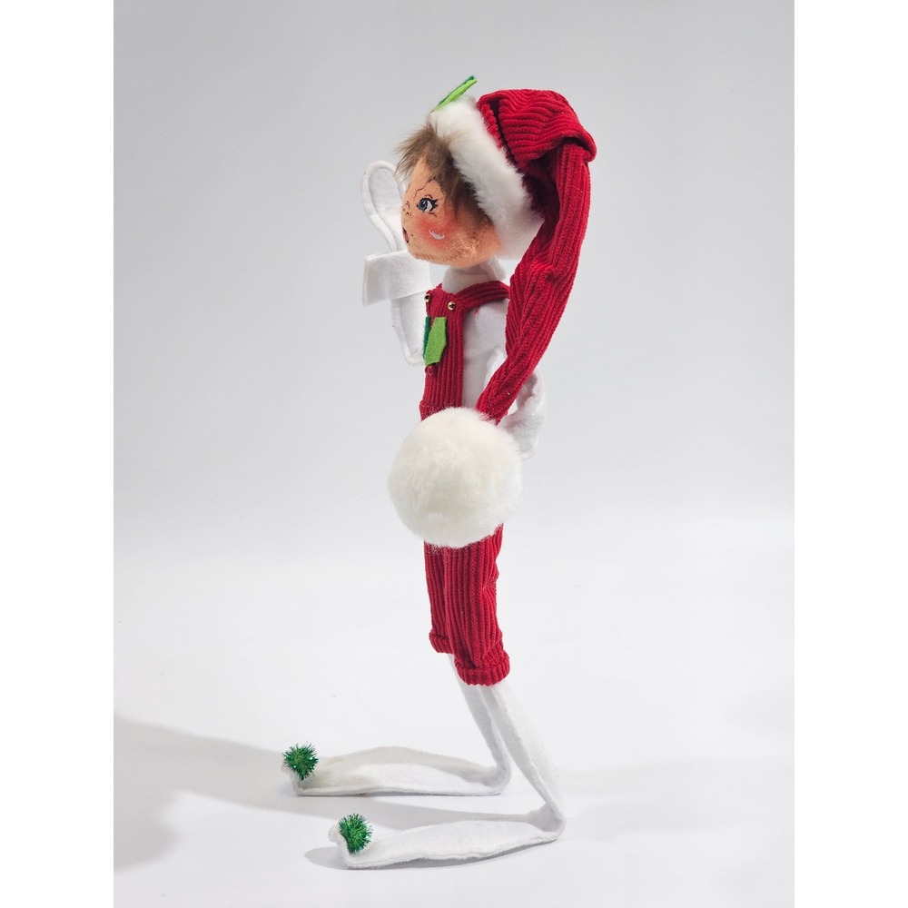 Annalee Christmas Elf Doll 2009 Red Corduroy Overalls Holly Berry Posable 14in - Picture 3 of 7